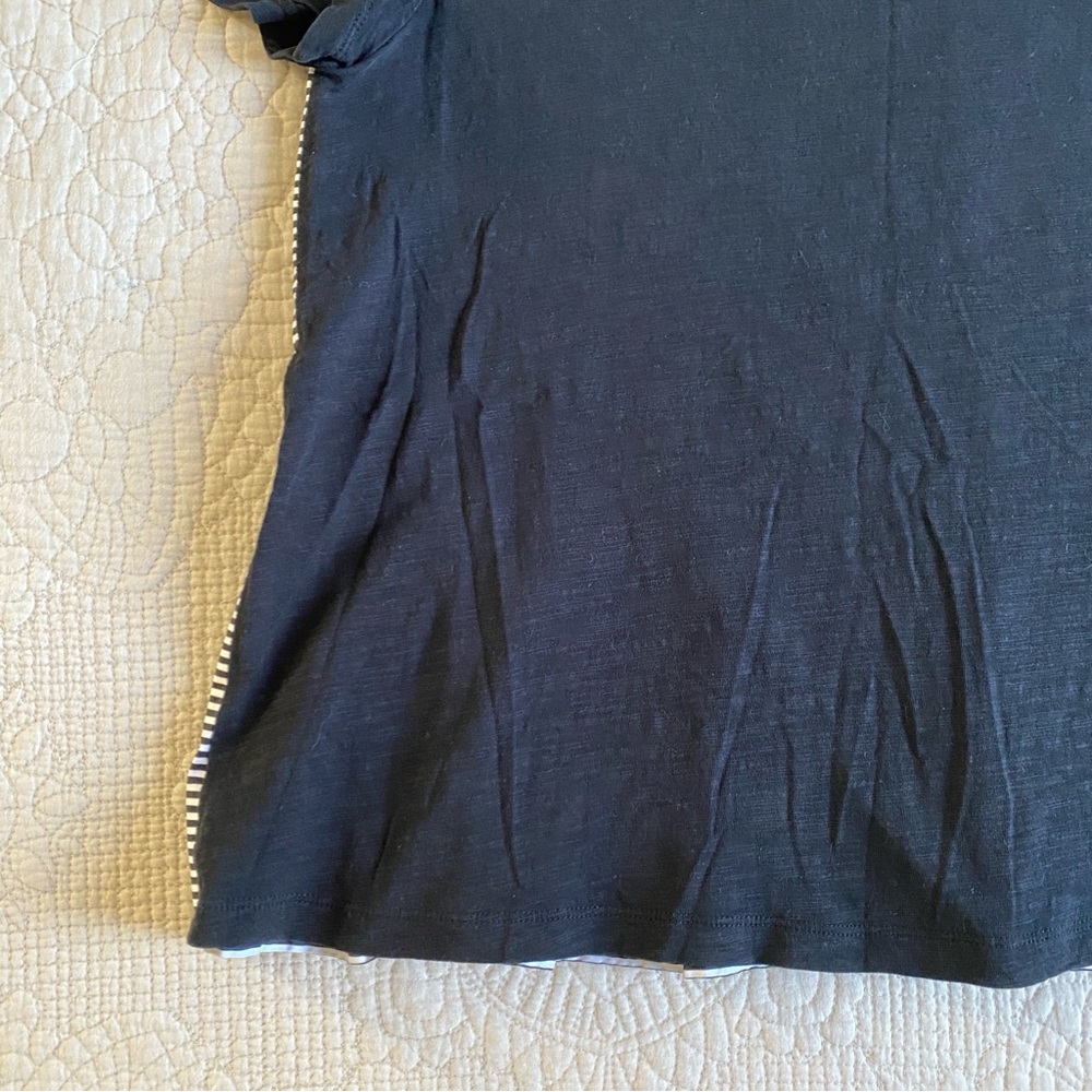 KATE SPADE Broome Street Black Short Sleeve Striped Ruffle Back T-shirt Medium - Picture 8 of 9